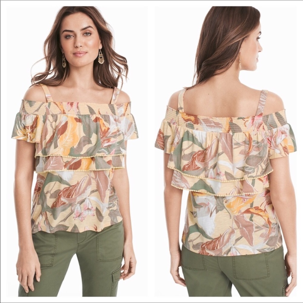 White House Black Market cold shoulder floral top